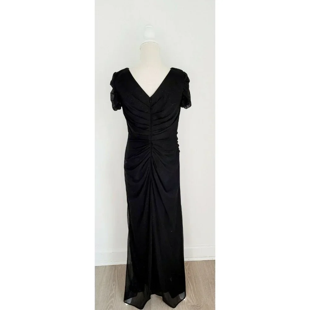 Alex Evenings Black Glitter Sparkle Short Sleeves Long Gown Party Dress 10_9